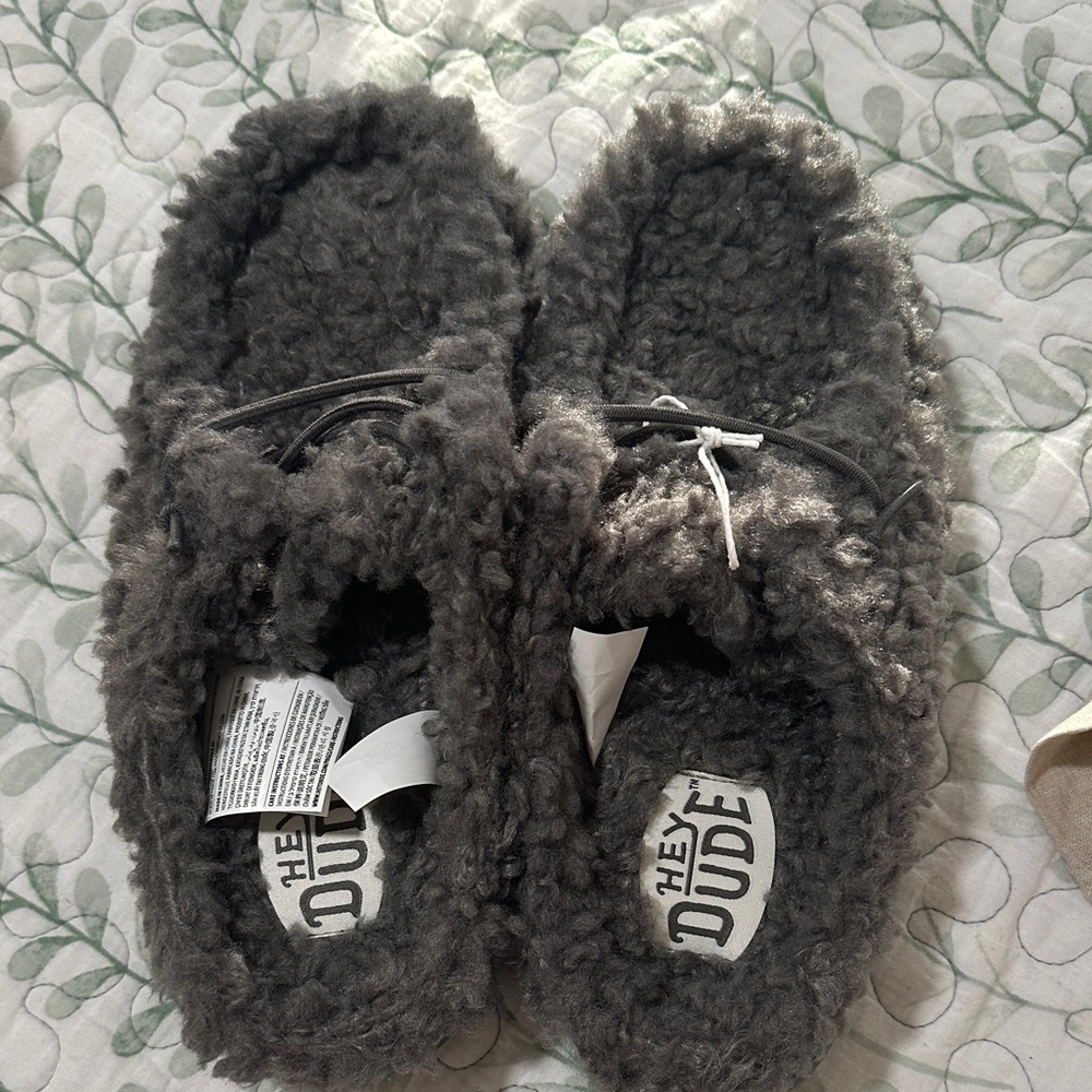 Hey Dude Charcoal Fuzzy Slippers